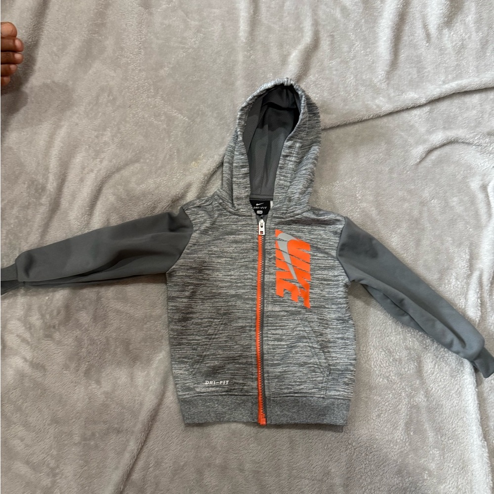 Nike Kids Hoodie in Gray with Orange Logo